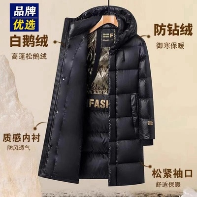 黑金鹅绒羽绒服中长款长款羽绒服