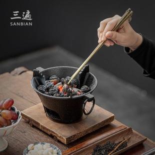 鎏金筷子木炭夹子煮茶炉配件火筷子烧烤橄榄炭火钳火箸铲猛猛旺