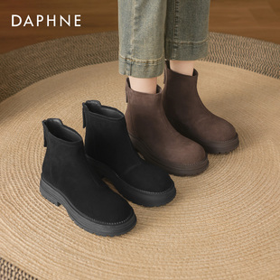 达芙妮厚底短靴女靴2025新款 秋冬绒面瘦瘦靴子增高旅游穿搭马丁靴