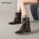 达芙妮棕色尖头裤 管小短靴女2025新款 秋冬内增高靴子美拉德中筒靴