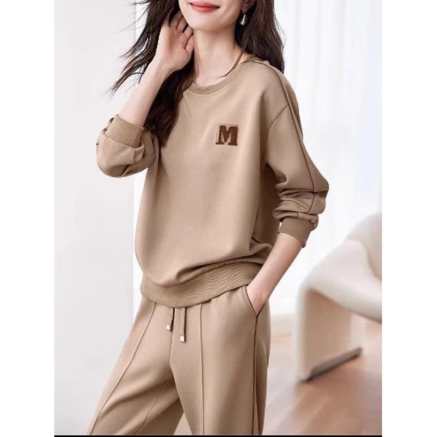欧洲站休闲运动套装女秋款2025新款时尚潮宽松大尺码长袖厚棉T两