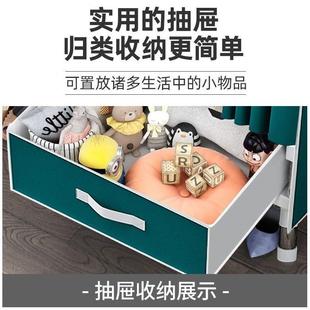 带抽屉简易布衣柜钢管加粗加厚钢架防尘布艺挂衣橱家用卧室出租房