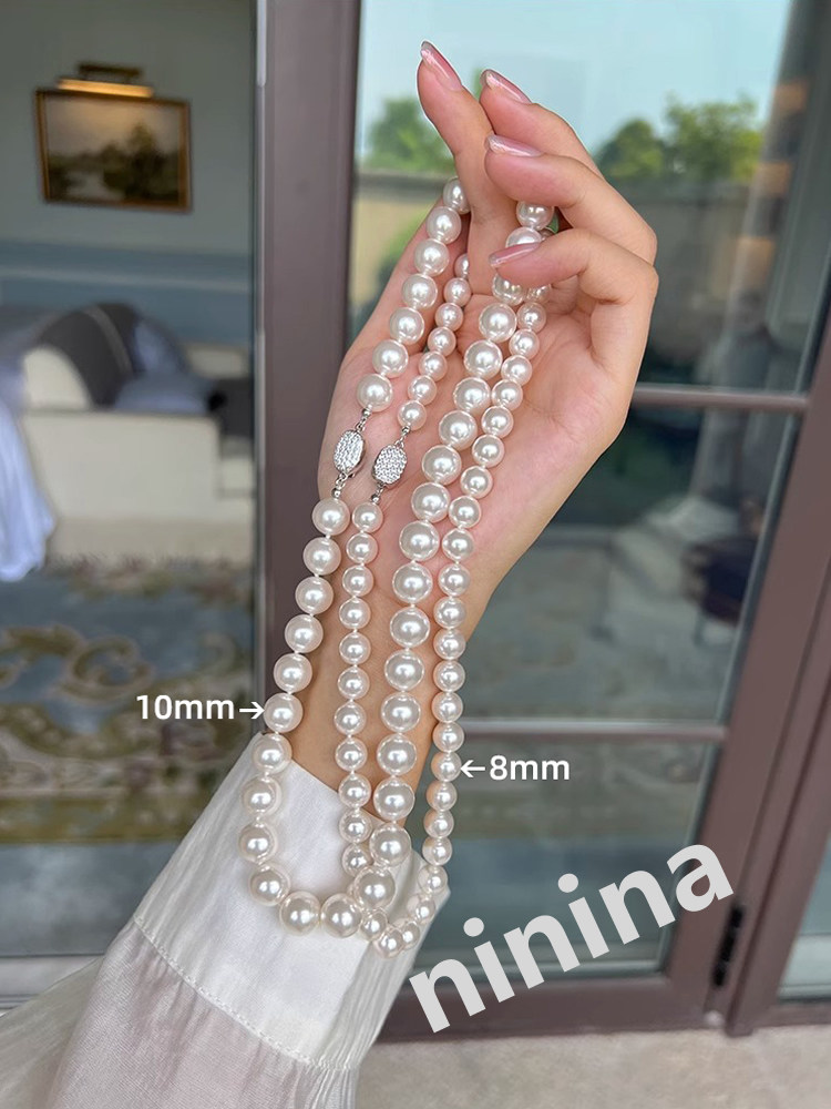 ninina镶钻元宝扣施家珍珠饰品轻奢ins风法式复古倪妮同款项链