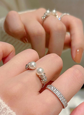 ninina高级感珍珠戒指叠戴套装