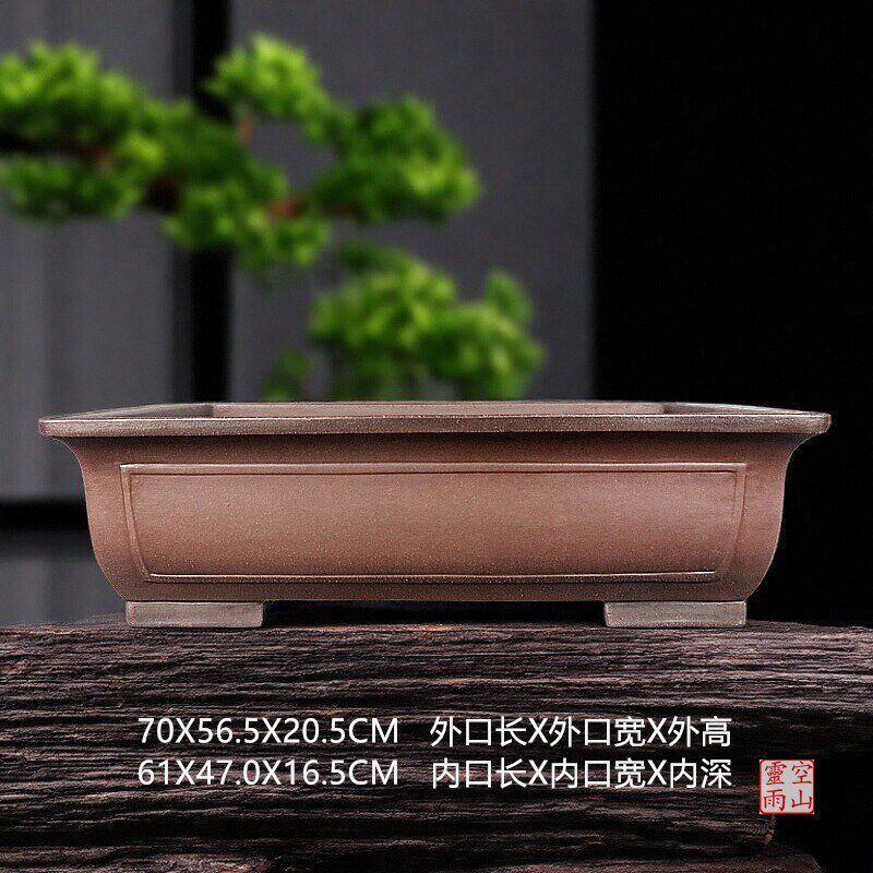 宜兴紫砂盆景大花盆全手工仿古长方70公分紫泥银杏五针松老桩绿植