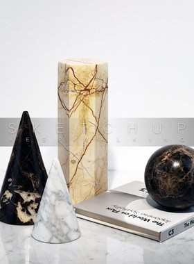 侘寂中古天然多边形大理石摆件样板间客厅书房书柜饰品拍摄道具
