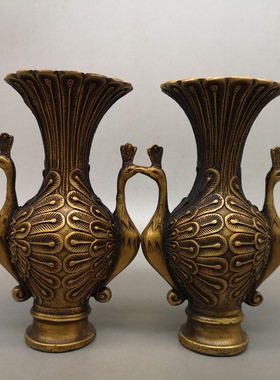 一对纯铜黄铜仿古凤花瓶摆件金属工艺品家居花瓶摆件直销仙雕