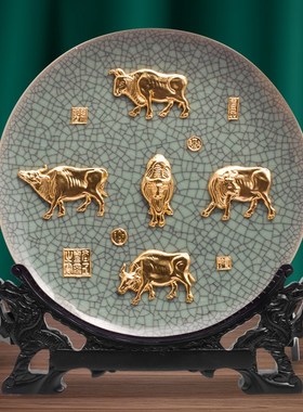 金箔五牛图摆件客厅办公室装w饰品寓意好的礼物高档开业乔迁送礼