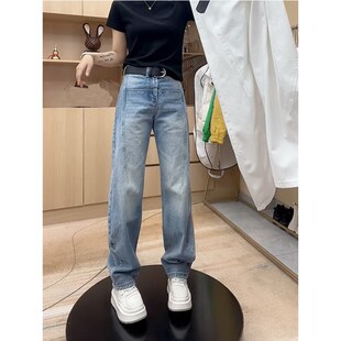女春胖mm宽松显瘦弯刀老爹裤 梨型身材裤 直筒牛仔裤 高腰窄版 子大码