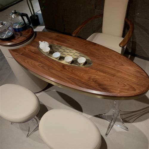 新中式禅意黑胡桃木茶桌椅组合现代家用实木茶台亚克力悬浮泡茶桌