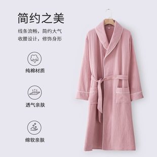 如奕浴袍成人女四季 纱布纯棉吸水速干浴衣情侣薄款 通用洗澡睡袍男