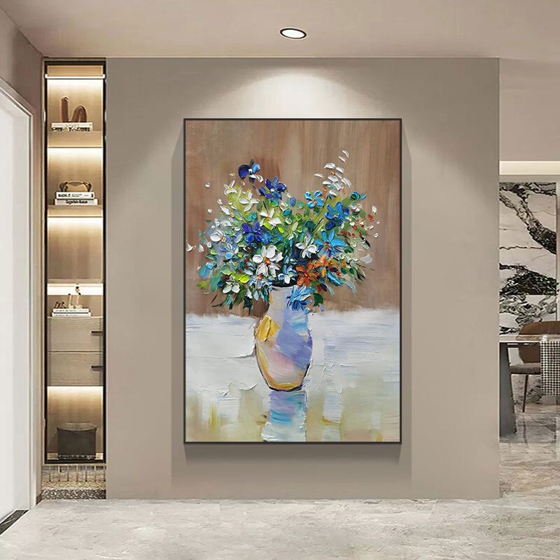 欧式古典静物花卉手绘油画玄关客厅电表箱装饰画肌理画餐厅挂壁画图片