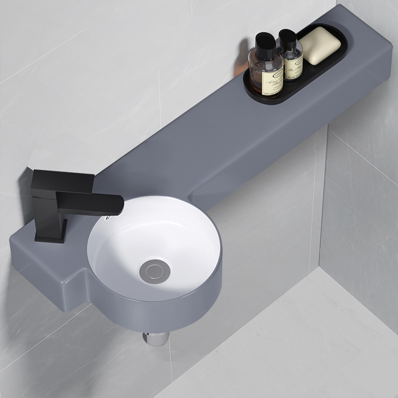 小户型迷你挂盆阳台卫生间马桶窄长陶瓷洗手盆简易家用灰色洗脸盆