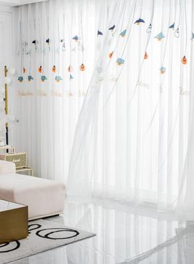 免打孔窗16681纱客成品窗帘透光厅不透人纱帘隔简安易装白纱纱幔
