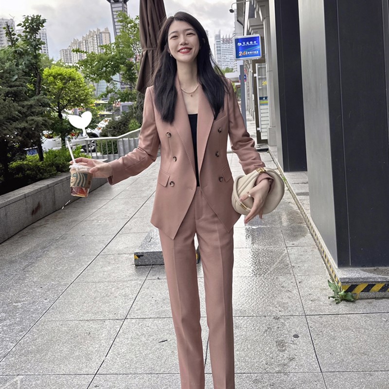 春秋新款干枯g玫瑰色职业西装两件套装高级感女装西服九分裤小个