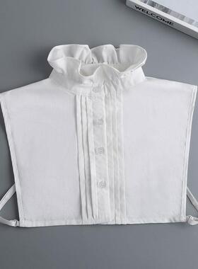 衣NMW白色内搭棉质饰木耳衣边立领假领子门襟压褶衬衫假领百搭毛