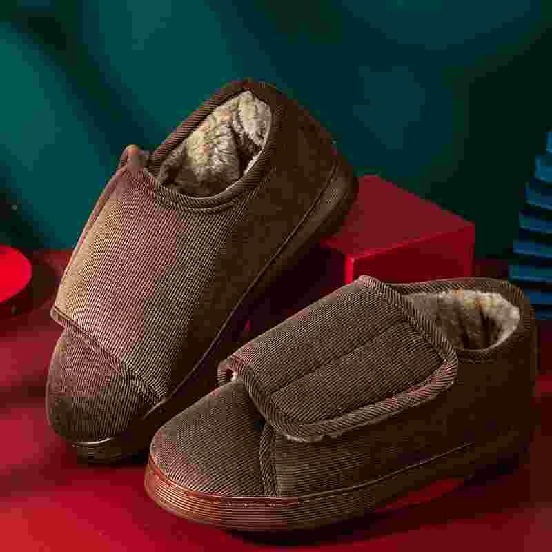 秋CBV冬中老年人专用棉拖跟鞋男女加高包绒保暖牛筋厚底防滑家棉