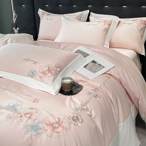 A类母婴级2f00支长绒棉纯棉四件套全棉刺绣被套床笠高级感床上用