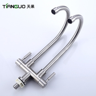 淘果一分进二出不锈钢双控入墙横式水槽洗菜盆厨房双管单冷水龙头