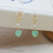 法式 少女绿色欧珀石英石耳夹无耳洞耳骨夹清新气质耳环复古50546