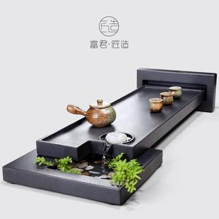 大号 高级乌金石茶盘茶具家用禅意托盘流水天然石头茶台茶海新中式