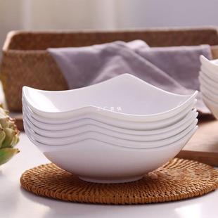 单个纯白色米饭碗骨瓷家用吃饭碗 6只陶瓷微波炉四方沙拉小碗日式