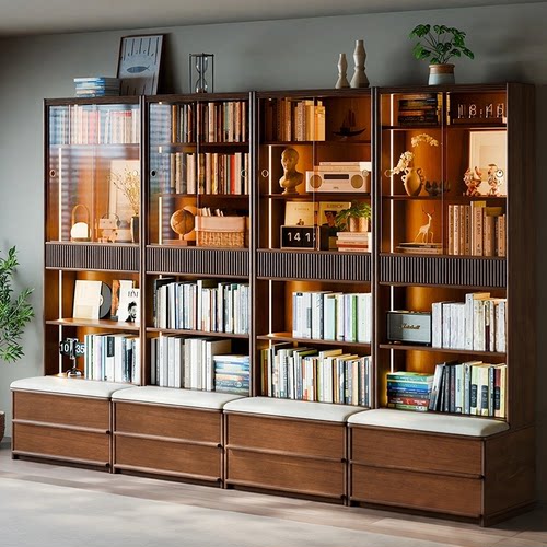 书柜一体整墙组合满墙带玻璃门
