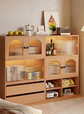 组合书柜展示柜一体家用客厅矮柜实木背景柜不占地方收纳储物柜