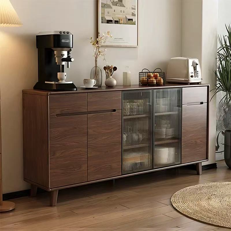 实木餐边柜靠墙一体储物柜置物架