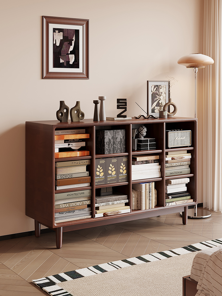 实木书柜储物柜集成家庭客厅墙展示柜储物架与玻璃门整墙地板柜