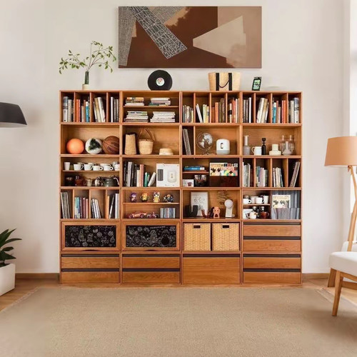 书柜一体整墙去客厅化落地矮柜书房客厅沙发自由组合格子柜满墙