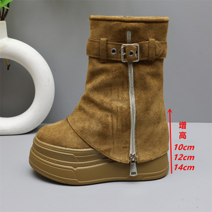 14厘米超高跟裤管靴女英伦风马丁靴女秋冬加绒棉鞋小个子短靴12cm