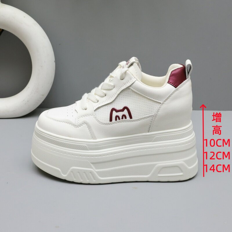 韩版隐形增高10-12cm小白鞋女松糕鞋百搭网面透气休闲鞋显高14cm