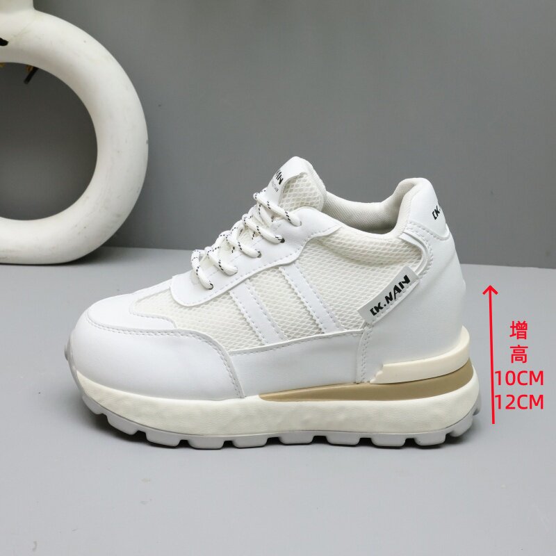 小白鞋女内增高10CM2026新款网面透气运动休闲鞋小个子德训鞋12cm