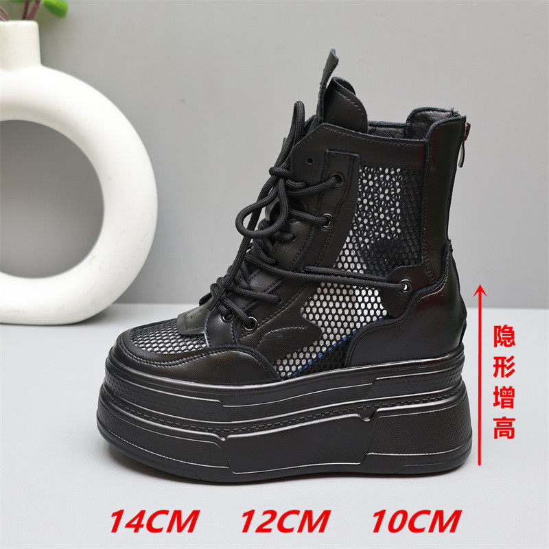 12CM增高网鞋高帮女鞋小个子14cm厚底休闲鞋10cm网面透气马丁靴女