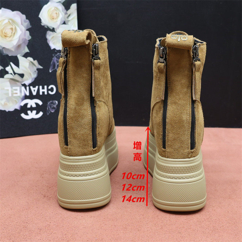 真皮厚底马丁靴女内增高14cm双拉链英伦风短靴小个子12cm加绒棉鞋