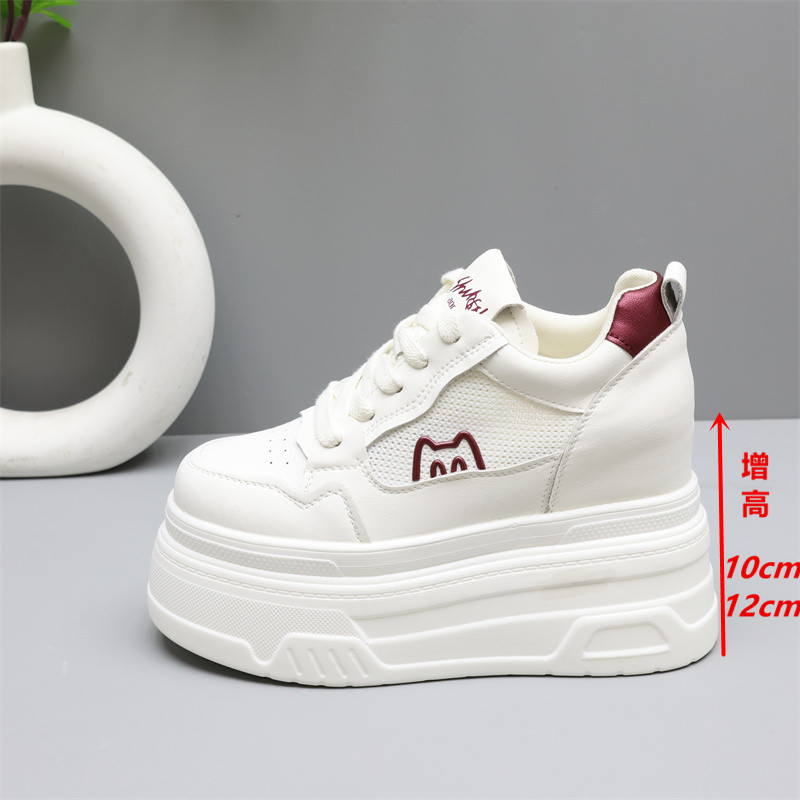 夏季薄款透气小白鞋女2025新款网面运动鞋女10-12cm内增高女鞋子
