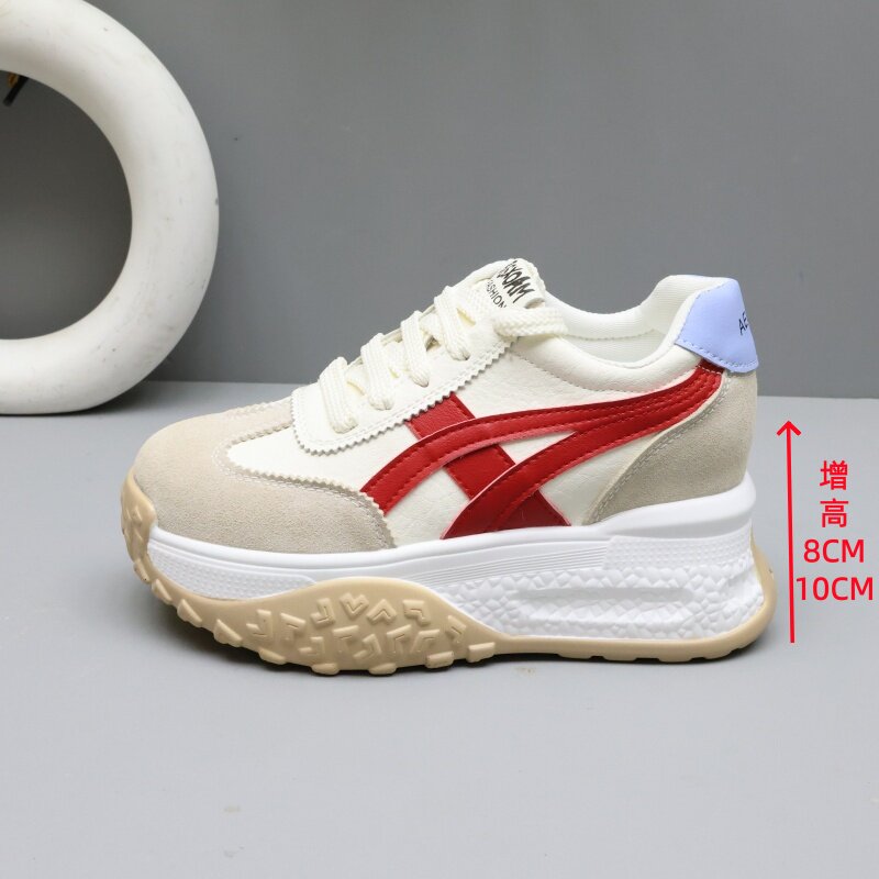 2026春新款厚底增高8-10cm百搭轻便透气德训鞋休闲运动鞋小白鞋女