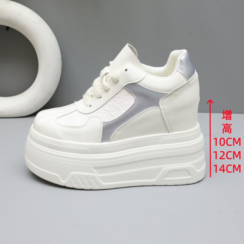 超高跟14公分小白鞋女隐形内增高10-12cm厚底百搭小个子休闲板鞋