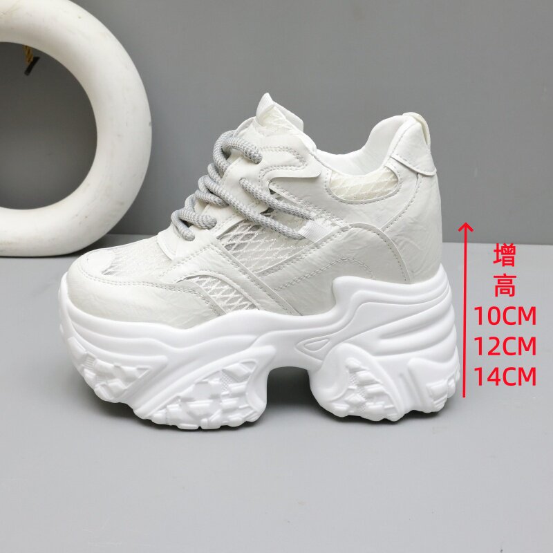 隐形内增高10-14公分老爹鞋女镂空透气网面小个子厚底休闲运动鞋