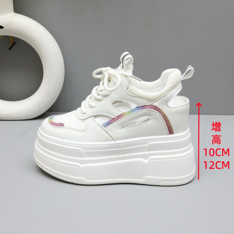 隐形内增高10-12cm女鞋厚底小白鞋女镂空透气小个子休闲时尚凉鞋