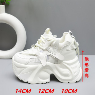 网面厚底老爹鞋14cm2025新款透气小个子内增高12CM休闲小白鞋10cm