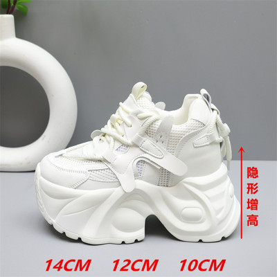 网面厚底老爹鞋14cm2025新款透气小个子内增高12CM休闲小白鞋10cm