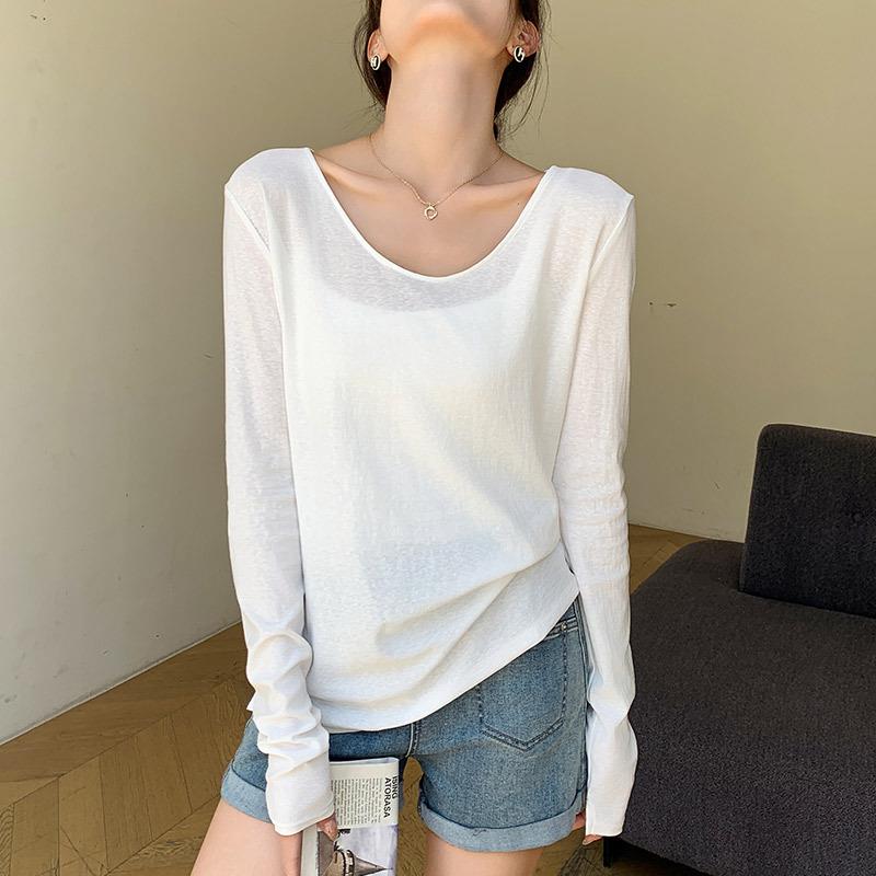 H192u领防晒罩衫女夏季薄款内搭长袖t恤宽松显瘦慵懒风打底衫上衣