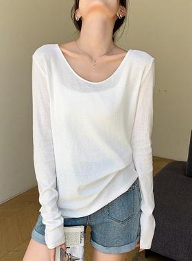 H192u领防晒罩衫女夏季薄款内搭长袖t恤宽松显瘦慵懒风打底衫上衣