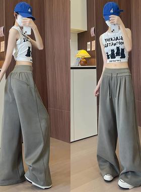 美式慵懒风军绿色阔腿休闲裤女2025夏季新款低腰显瘦百搭直筒裤子