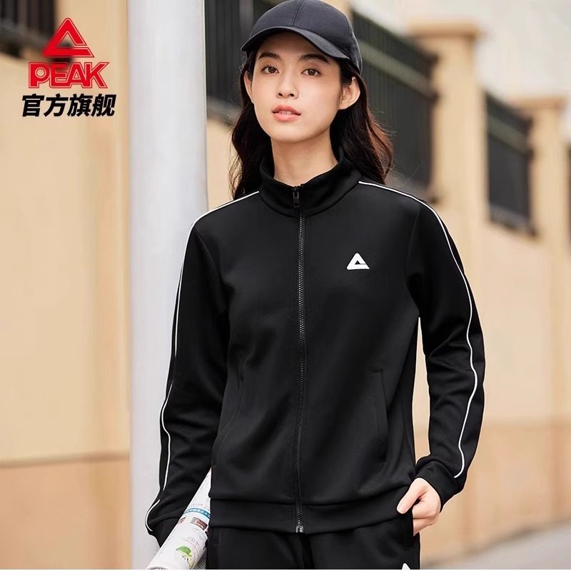 匹克女运动套装2024春季保暖防风外套针织开胸长袖长裤运动服女装