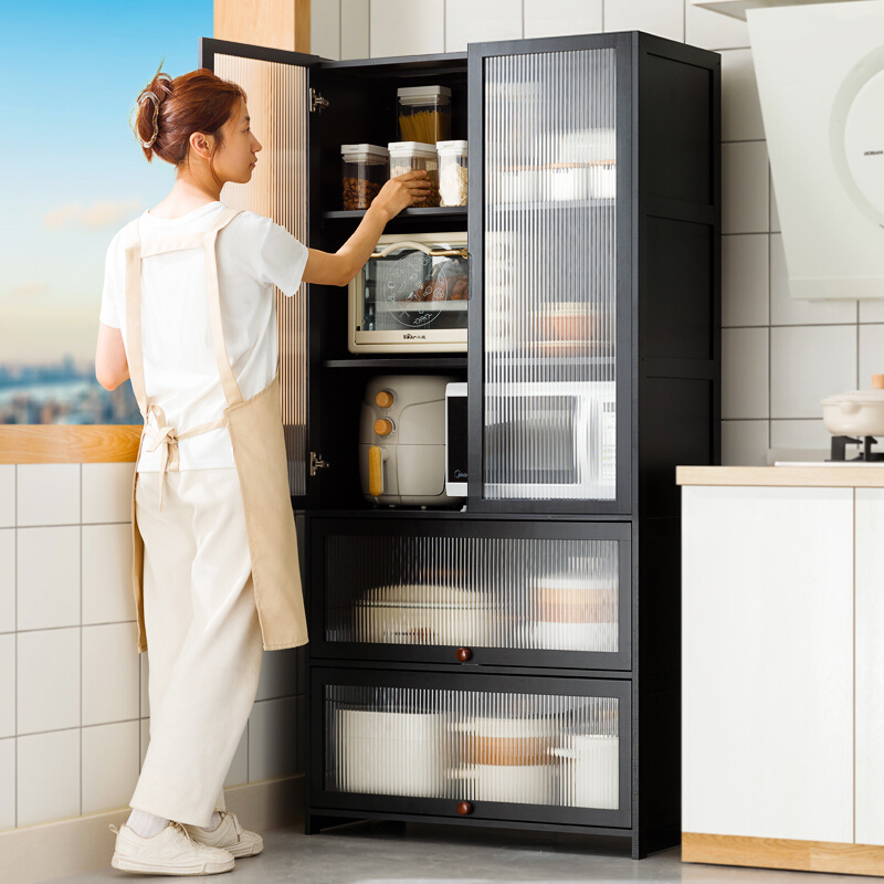 厨房置物架带柜门落地多层多功能橱柜微波炉烤箱电器置物储物碗柜
