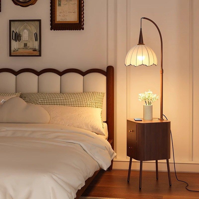 复古氛围感客厅沙发旁边置物架装饰落地灯中古风卧室床头柜落地灯,家装灯饰光源,装饰落地灯,淘宝优惠券,粉丝福利购,淘宝优惠卷