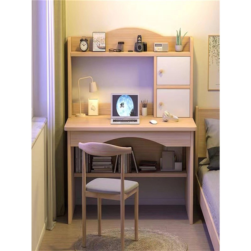 台式电脑桌卧室书桌学生家用书桌书架一体桌简易学习桌.椅写字桌